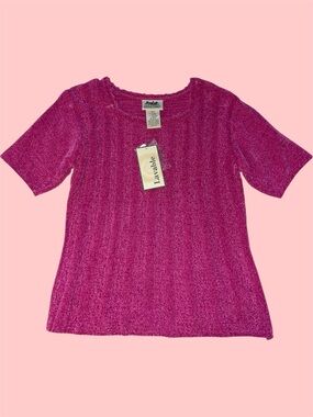 Northern Reflections Fuschia Pink Short Sleeve Fuzzy Knit Top